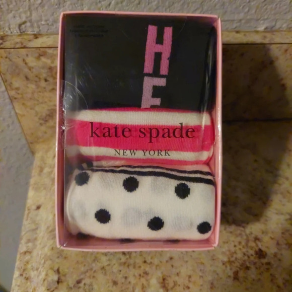 Kate Spade 3 pack crew socks striped polka dot " happy" spellout new - Picture 7 of 7